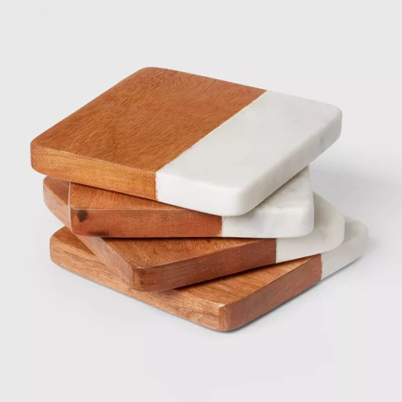4pk Marble and Wood Coasters - Threshold™