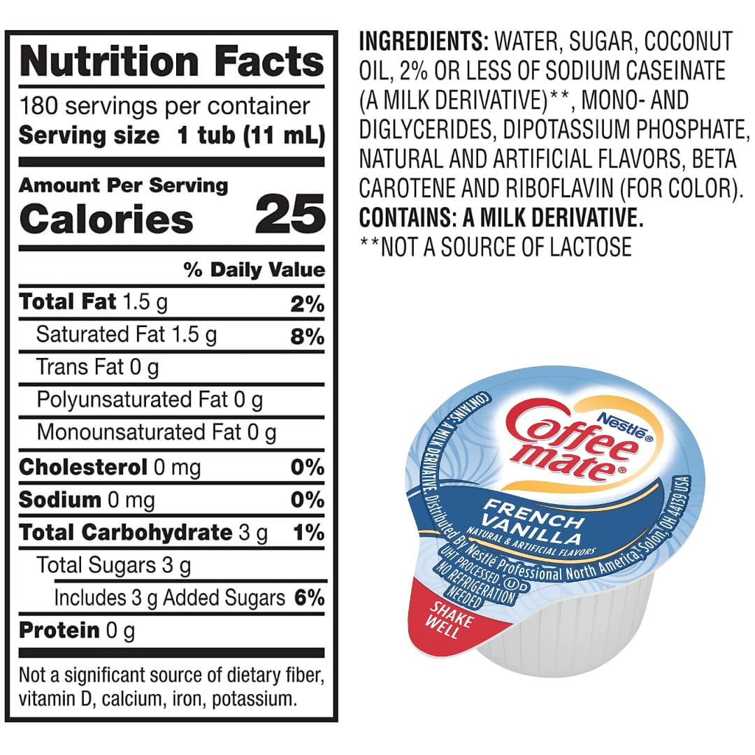 Coffee mate Liquid Non-Dairy Creamer Singles Variety Pack, Original, French  Vanilla, & Hazelnut - Non Dairy, No Refrigeration - Box Of 100
