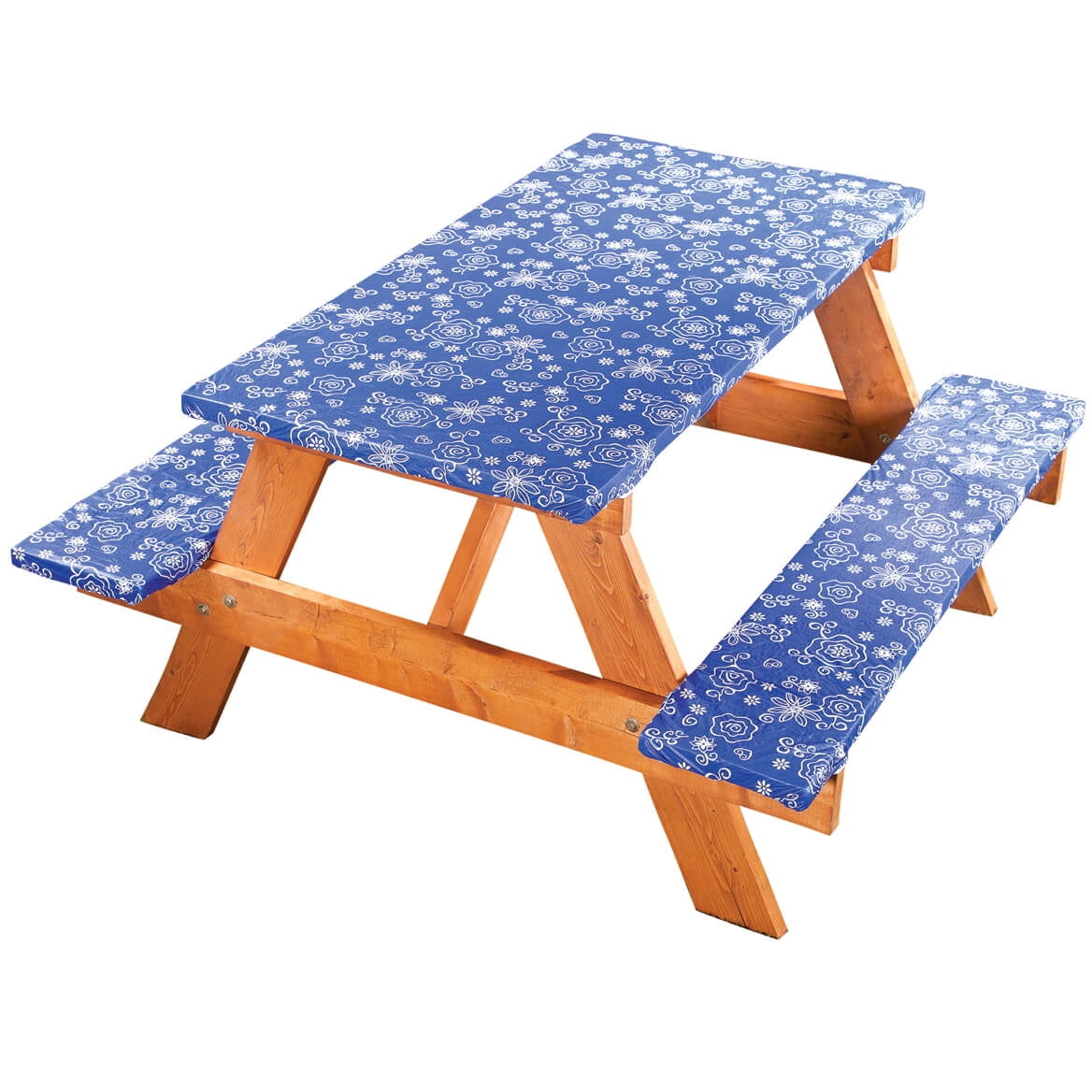 Fanciful Flowers Deluxe Picnic TablecoverBLUE