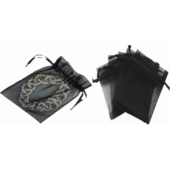 Organza Bags:Black Color 100Pcs, 3.54'x4.33'/ 9x12cm with Satin Drawstring Organza Favor,Jewelry Pouches, Wedding Party Christmas,Favor Gift Bags Jewelry Bags