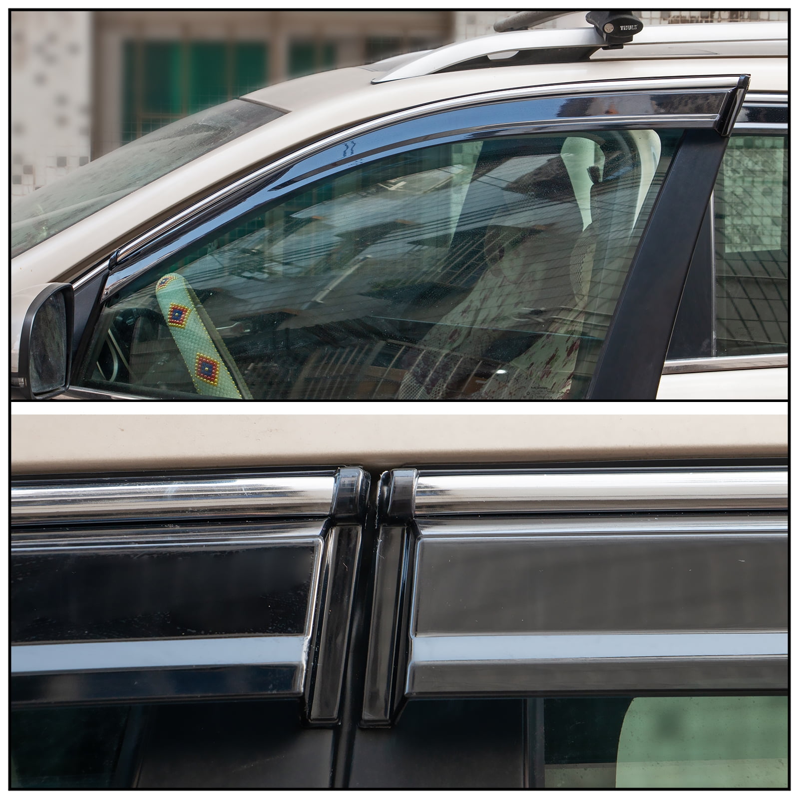 Ikon Motorsports Window Visors Compatible with 2014-2023 Jeep Cherokee KL Polycarbonate Side Window Vent Windshield Deflector Rain Guard W/ Chrome Trim 4PCS