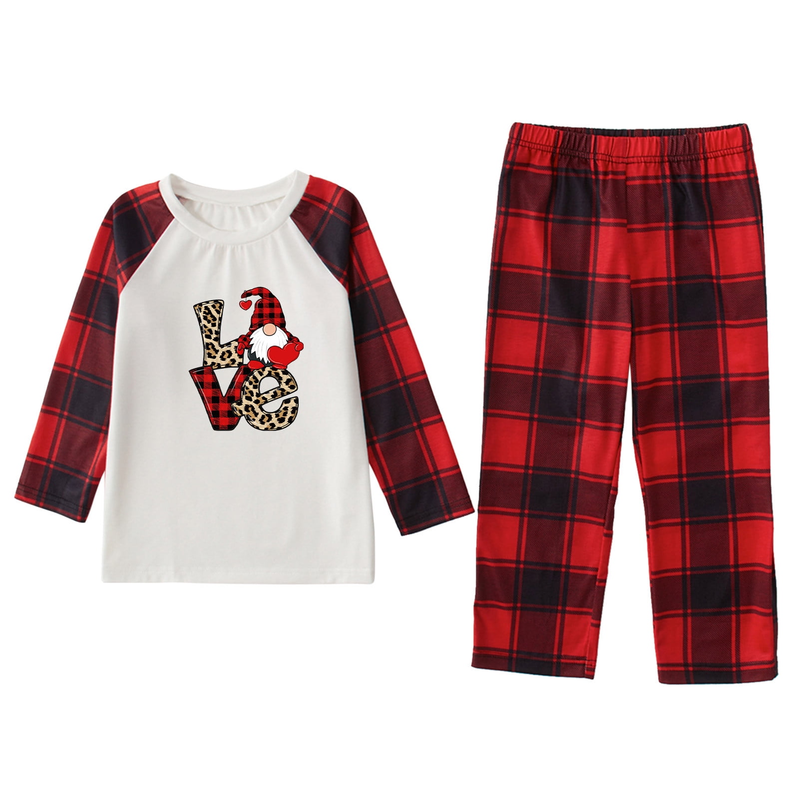 Jovati Girls Christmas Pajamas Boys Girls Christmas Fashion Cute Lattice Print Top Pants Suit Family Parent Child Wear Kid White