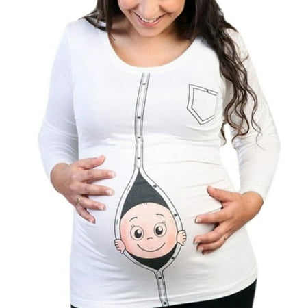 

Tee Shirt Women Maternity Baby Peeking T Shirt Funny Pregnancy Tee Expecting Mothers Tops Long Sleeve Maternity Tops for Women