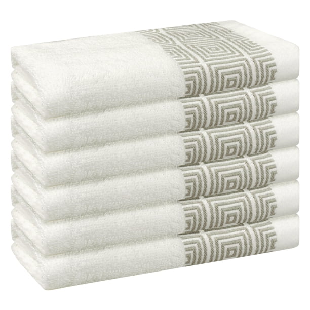 Juego de toallas de mano con patrones geométricos REGALWOVEN, toallas de baño de algodón, toallas de cara de bajo pelaje para baño, hotel, spa 13" x 13" blanco 6 piezas