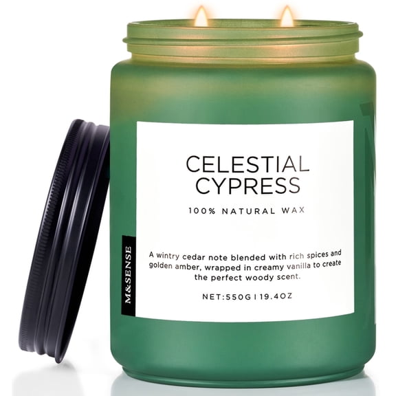 M&SENSE Celestial Cypress Scented Candle, 19.4oz Soy Jar Candles for Home, Large 2 Wick, Up to 110 Hours Burn time, Natural Organic Fragrance