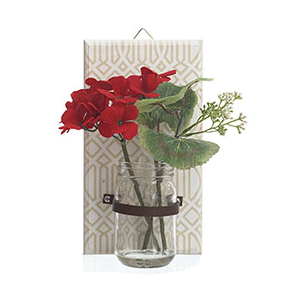 Transpac Faux Red Flower Wall Mounted Mason Jar Vase, 6x10.5H