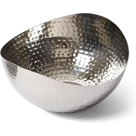Large Decorative Bowl, Stainless Steel Salad Serving Fruit Bowl, Hammered Centerpiece Bowl (10” Round)