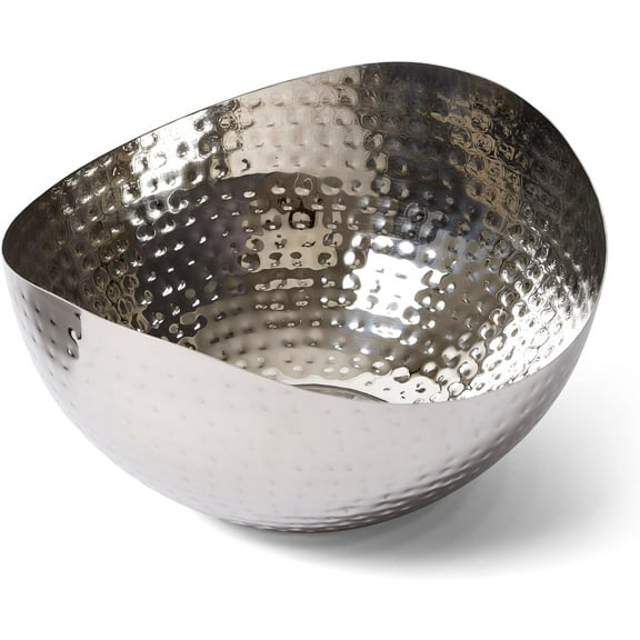 Large Decorative Bowl, Stainless Steel Salad Serving Fruit Bowl, Hammered Centerpiece Bowl (10” Round)