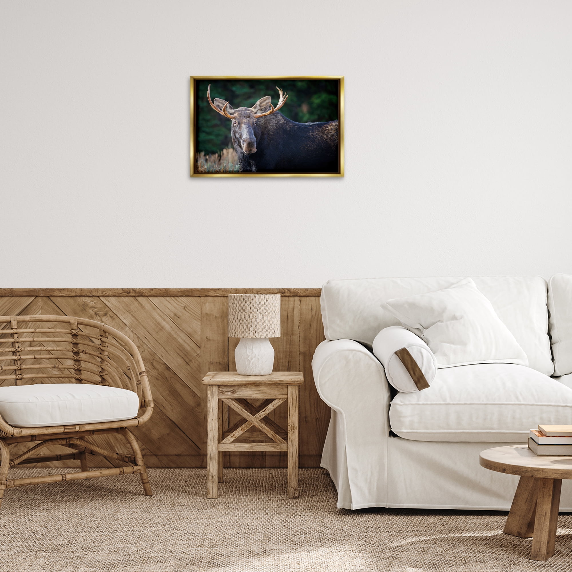 Stupell Industries Stoic Elk Portrait Animals Photography Gold Floater Framed Canvas Art Print Wall Art, 25 x 17