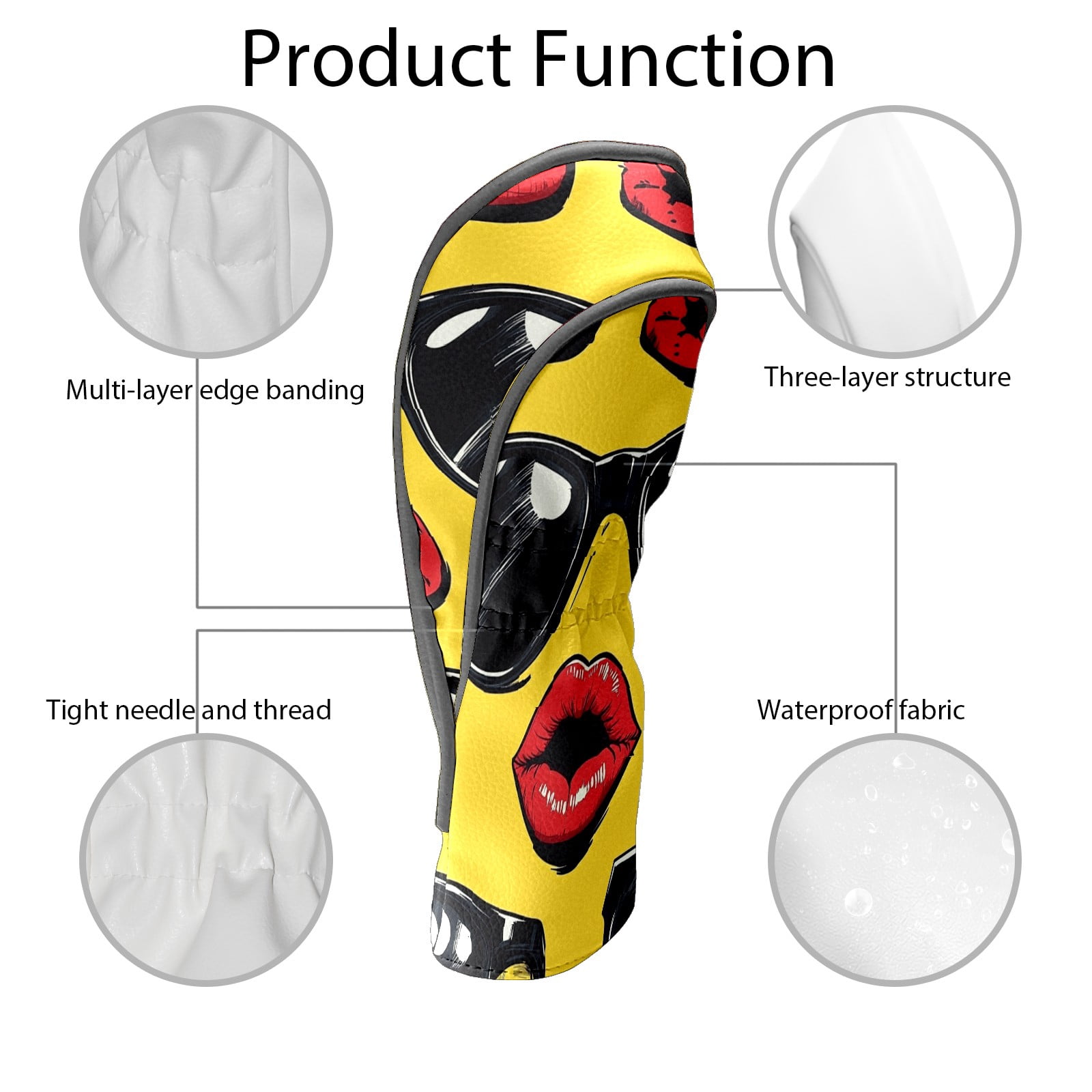 Golf Club Covers PU Leather Waterproof Head Covers for Fairway Woods Hybrids Funny Patterns