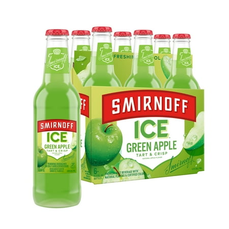 Smirnoff Ice Green Apple, 11.2 fl oz, 6 Pack Bottles, 4.5% ABV