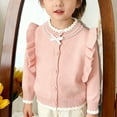 thumbnail image 4 of QQAMB Girls Cardigan Sweater Button Down Crewneck Cute Ruffle Long Sleeve with Pockets Solid Color Knit Tops, 4 of 8