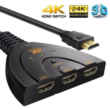 HDMI Switch 4K, 3 Port HDMI Switch 3x1 HDMI Splitter 3 in 1 Out with Pigtail Cable Supports 4K 3D HD 1080P for Xbox PS4 Roku HDTV（Only 1 Monitor Displayed