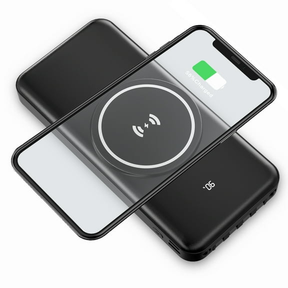 NIFFPD 10000mAh Magnetic Wireless Power Bank, Battery Pack with USB-C Cable and LED Battery Display, Compatible with iPhone Black