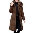 thumbnail image 2 of HAPIMO Women's Oversize Parka Long Jacket Coat Long Sleeve Zip Up Hooded Coat Casual Fall Winter Trendy Warm Coats Solid Pocket Quilted Coat Brown L, 2 of 7