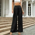 thumbnail image 2 of Besolor Women's Pleated Wide Leg Palazzo Pants with Drawstring High Waisted Casual Baggy Flowy Beach Pants Trousers, 2 of 6