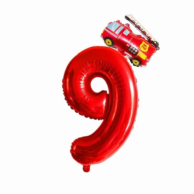 2 Pcs Ballons Chiffres Rouges 32 Pouces Mini Camion de Pompiers Ballons en Feuille 1 2 3 4 5 6 7 8 9 Ans Décoration de Fête d'Anniversaire shower de Bébé Jouet pour Enfants