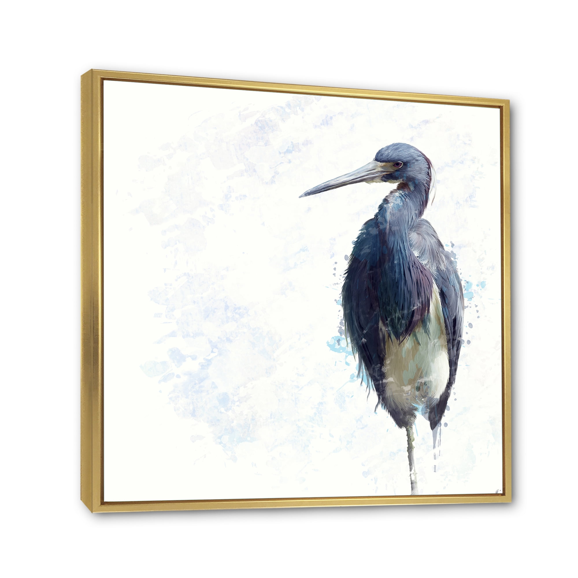 Tricolored Heron Bird On White 16 in x 16 in Framed Painting Canvas Art Print, by Designart
