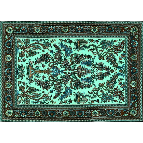 Ahgly Company Machine Washable Indoor Rectangle Persian Turquoise Blue Traditional Area Rugs, 5' x 7'