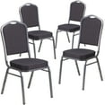thumbnail image 2 of Emma + Oliver 4 Pack Crown Back Stack Banquet Chair in Black Pattern Fabric - Silver Vein Frame, 2 of 12