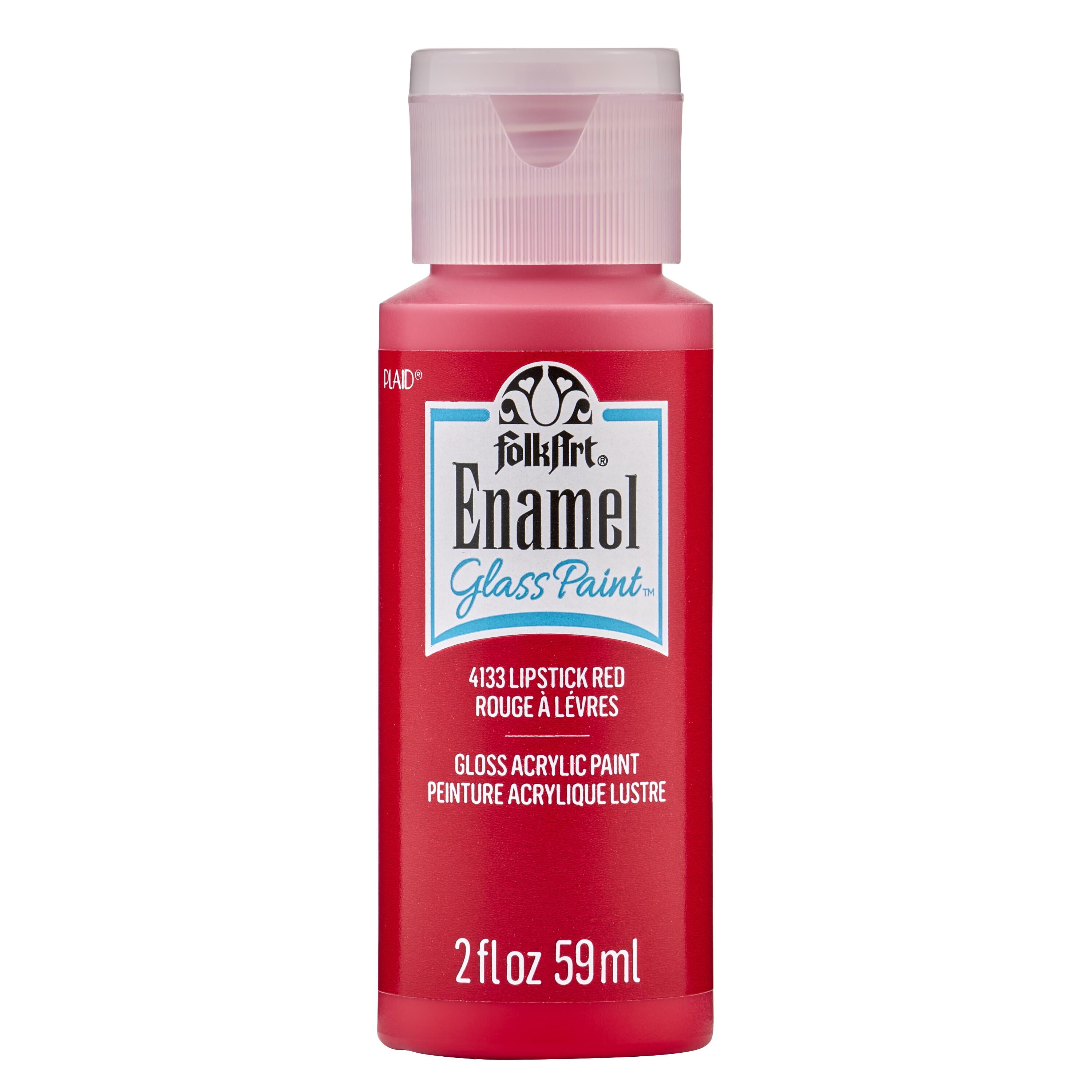 (3 pack) FolkArt Enamel Acrylic Craft Paint, Gloss Finish, Lipstick Red, 2 fl oz