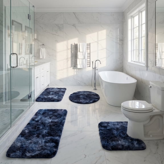 4 Piece Bathroom Rug Set, Luxurious Shaggy Rugs Toilet Cover – Non-Slip, Super Absorbent, Contoured U-Mat for Bathtub & Shower 