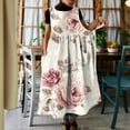 thumbnail image 1 of Uootdi Robes Tablier pour Femmes Col Rond Sans Manches Imprimé Floral Poche Robes Maxi Boho Légères Amples Robes Chasuble Cadeau, 1 of 7