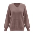 thumbnail image 6 of Vinsonshop V Neck Pointelle Sweaters for Women Casual Long Sleeve Lightweight Knit Pullover Slouchy Tops Light Violet XL, 6 of 6