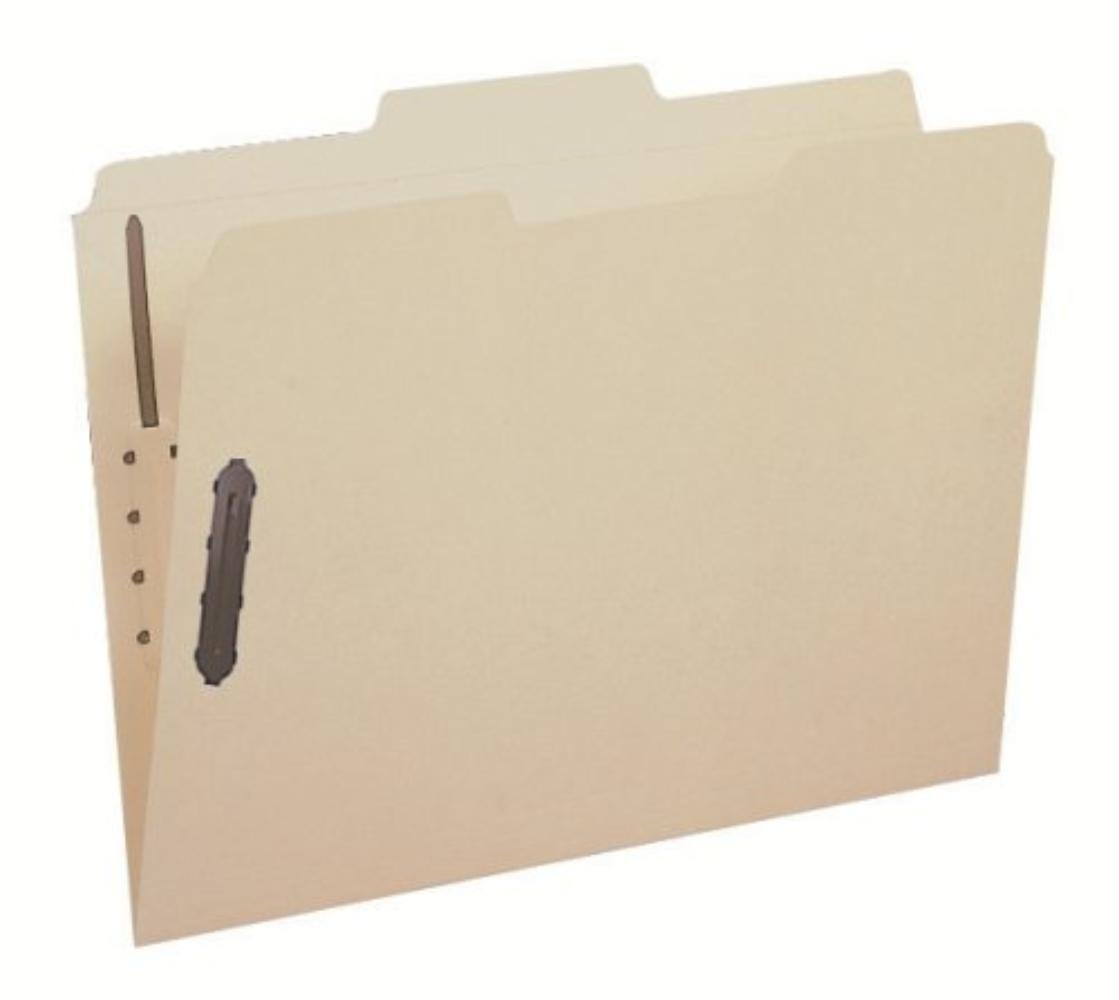 Fastener File Folder, 2 Fasteners, Reinforced 1/3Cut Tab, Letter Size