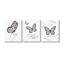 Stupell Industries Hands with Butterflies Animals & Insects Painting Gallery Wrapped Canvas Art Print Wall Art, 16 x 20, Set of 3