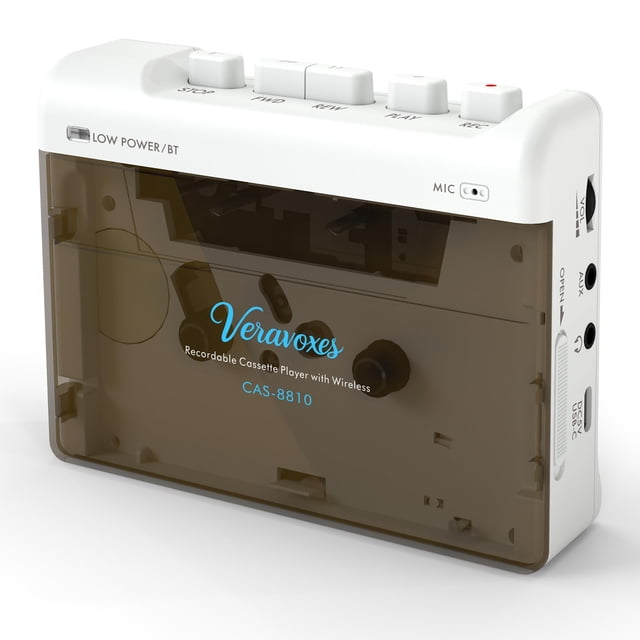 Reproductor portátil de casetes Bluetooth Veravoxes, blanco