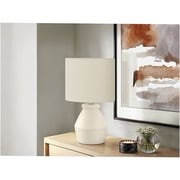 JERFIT Modern Ceramic Table Lamp with Linen Shade, Cream Accent Lighting for Bedroom, Living Room or Office