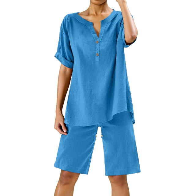 Conjunto de 2 piezas para mujer: blusa de pierna ancha y pantalones elásticos, cuello en V, ropa informal para el día a día, para todas las estaciones, tallas S/XXXXXL
