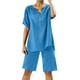 thumbnail image 1 of Conjunto de 2 piezas para mujer: blusa de pierna ancha y pantalones elásticos, cuello en V, ropa informal para el día a día, para todas las estaciones, tallas S/XXXXXL, 1 of 5