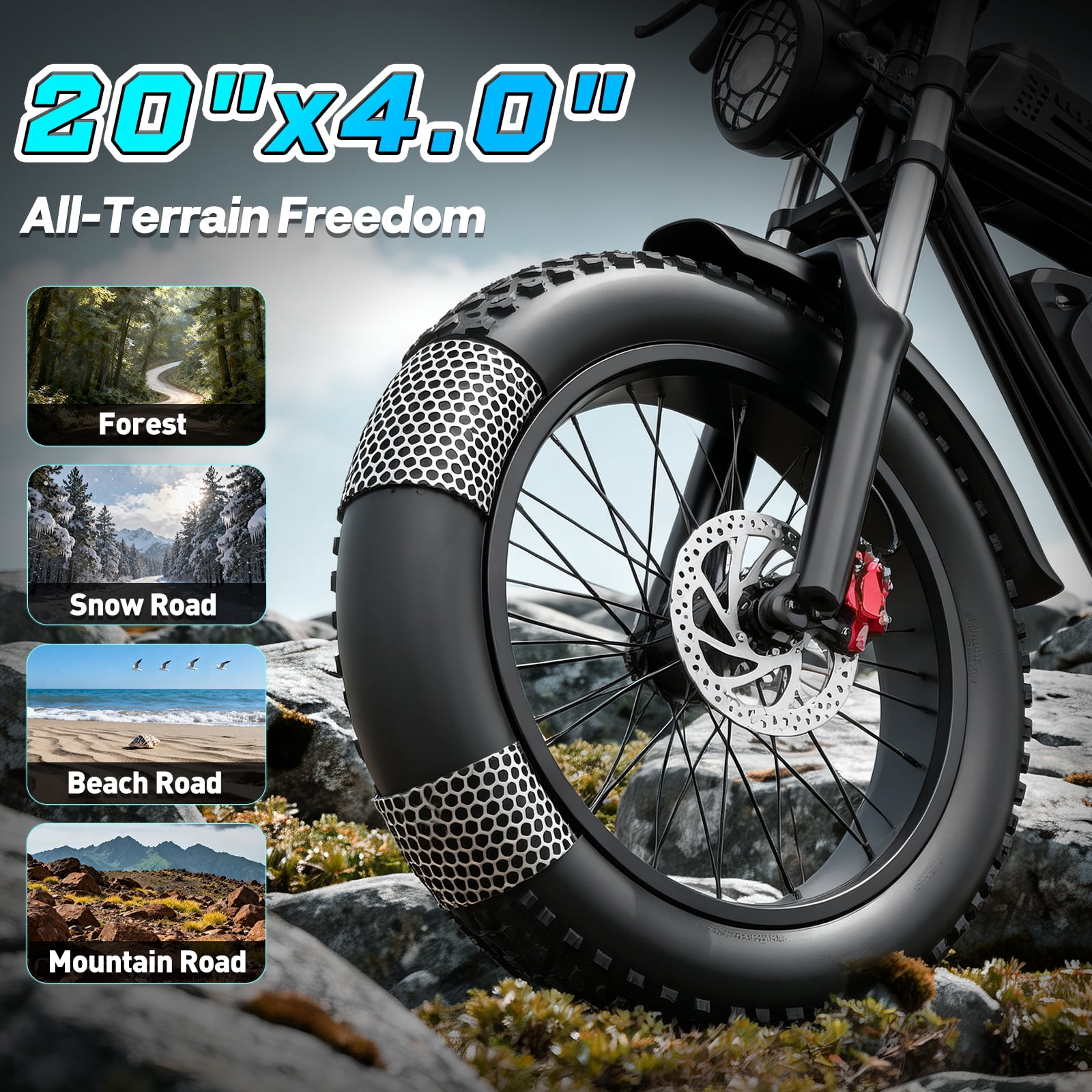Bopzin Electric Bike for Adults, 2000W Peak Motor, 20"x4.0" Fat Tire, 48V/25Ah Battery, UL2849 E-Mountain Bike