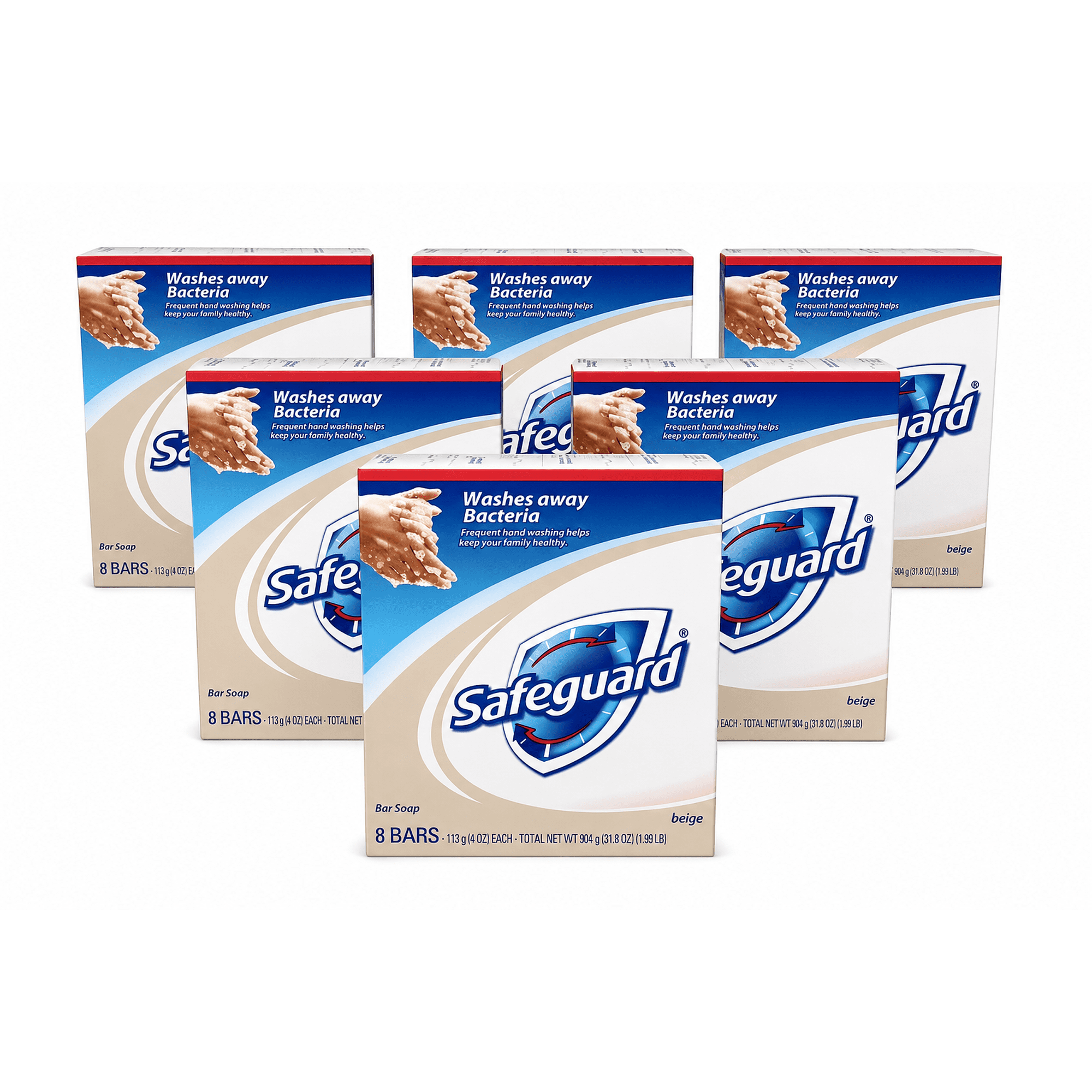 Safeguard Antibacterial Beige Bath Soap Bars, 4 oz Each, 8 Bars per Pack, 6 Pack Bundle, Family Germ Protection Bar Soap