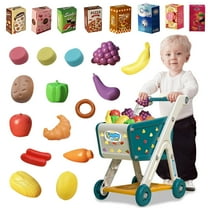 Kids Shopping Carts Toys, Trolley Play Set with Pretend Food and Accessories, Toys for Toddlers Ages 3 4 5 Years Old Boys Girls Gifts (Blue)