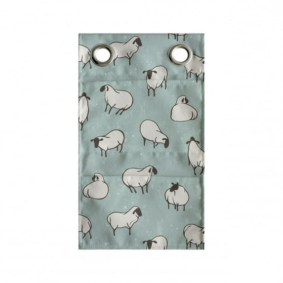 Sheep Hanging Pocket Organizer, Herd of Farm Animals Illustration Repetitive Simplistic Pattern, Printed Polyester Storage Bag with Pockets, 9" x 27", Pale Seafoam Eggshell