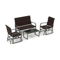 Aimee Lii 4 Piece Patio Gliding Set Wicker Swing Glider Furniture Set, Modern Patio Furniture for Outdoor Backyard Pool Deck-Brown
