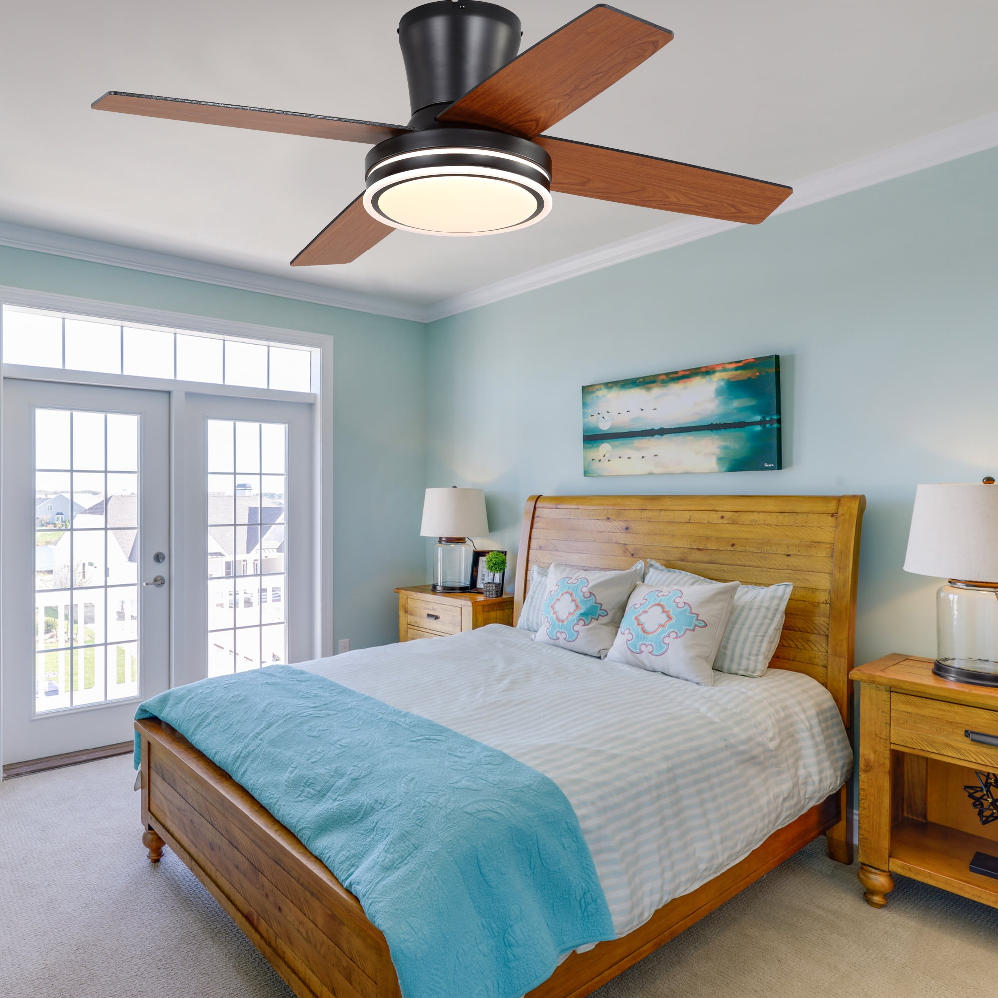 Chords Attic 44" Flush Mount Ceiling Fan with LED Light and Remote Control, 6-Speed DC Motor, 3 Color Temperatures, Reversible for Bedroom, Living Room and Dining Room