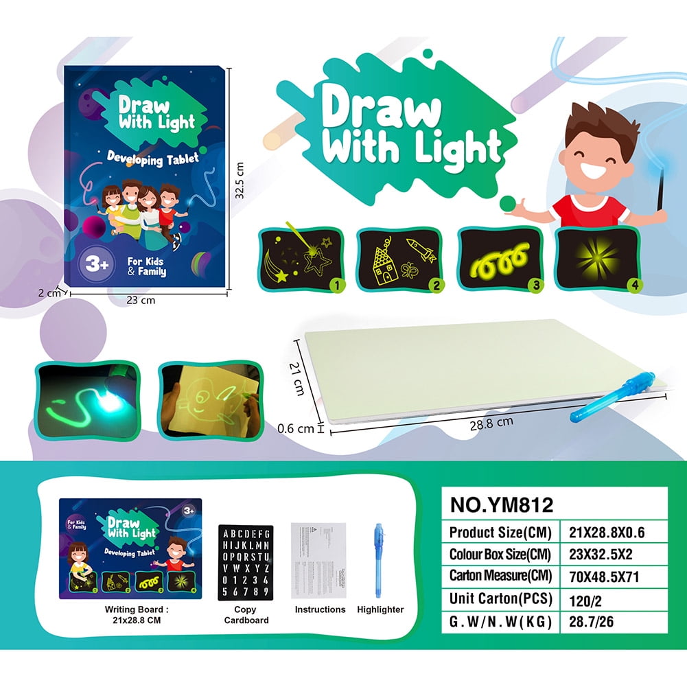 Magic Water Drawing Mat,4 Colors Water Painting Draw Writing Mat Kid  Developmental Doodle Board Toy with Magic Pen 