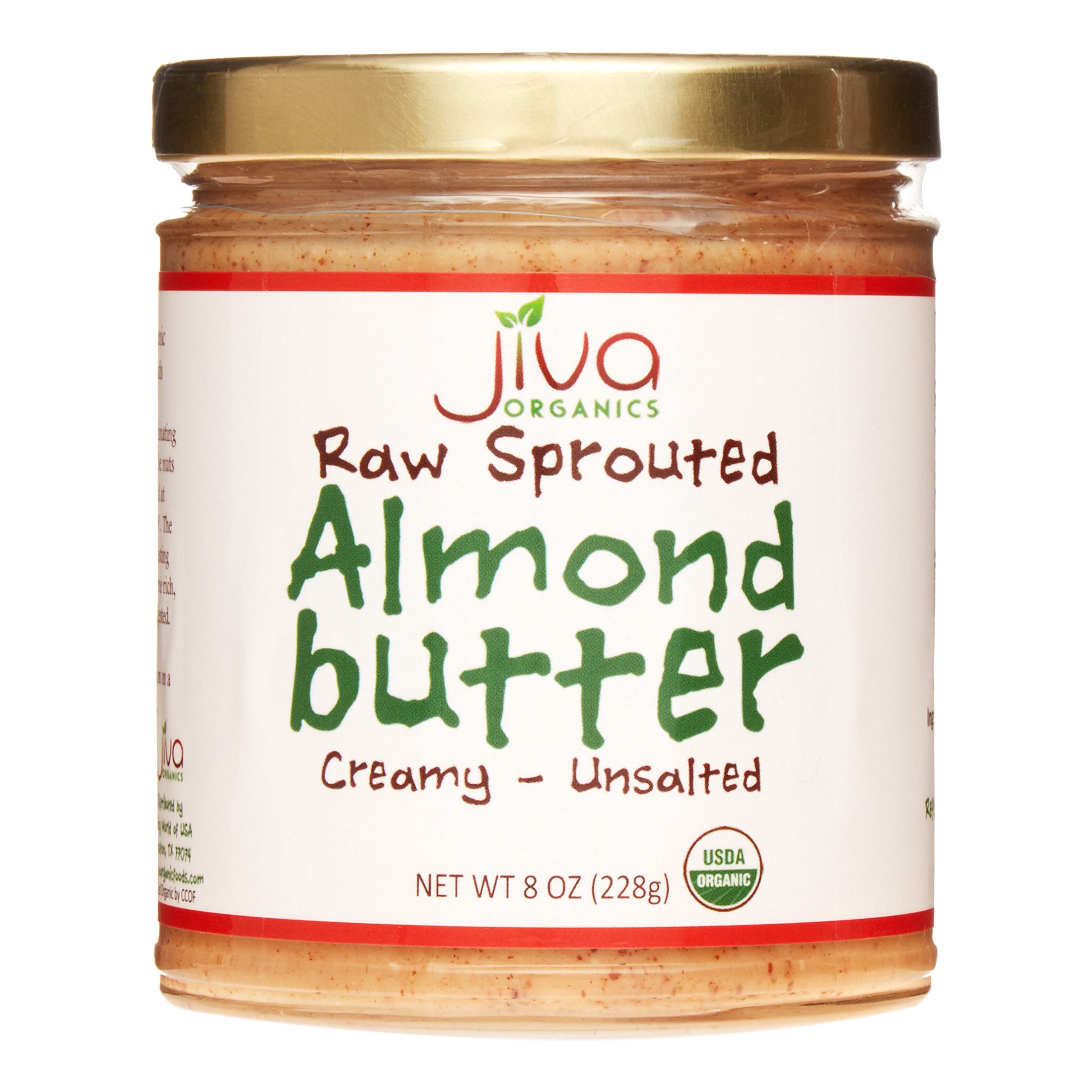 Jiva Organics Organic Raw Sprouted Almond Butter, Creamy, Unsalted, 8