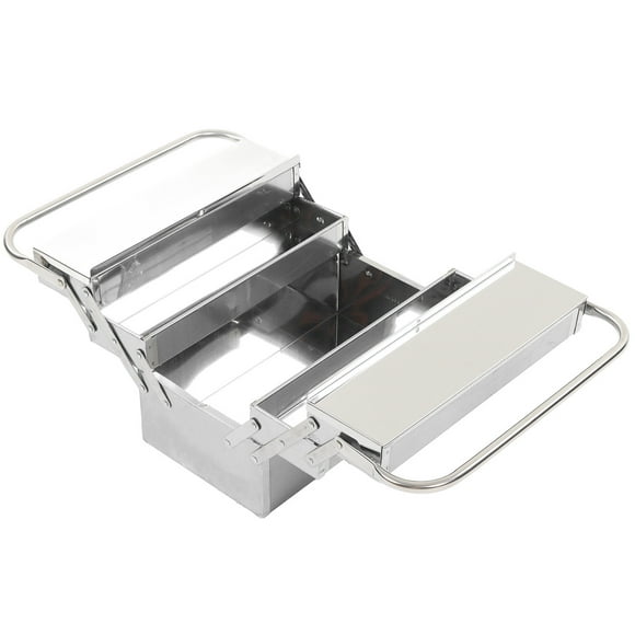 Metal Tool Box, Portable Folding 5 Tray Stainless Steel Tool Chest Cabinet With Carry Handles And Lock Hole, Cantilever Toolbox Tool Organizer Storage Box For Garage Trunk
