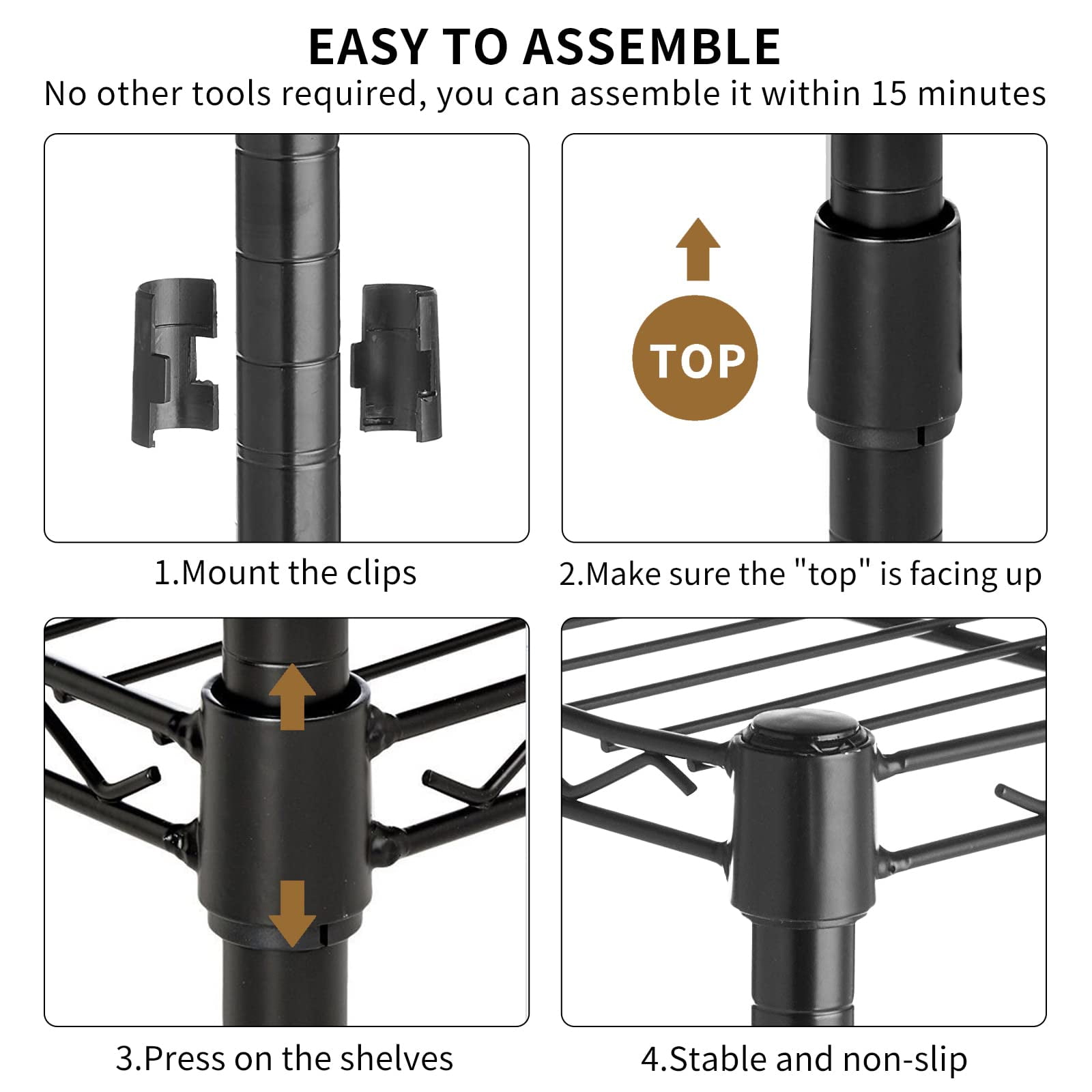 NiamVelo Black Adjustable 6-Tier Wire Shelving Unit