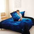 thumbnail image 4 of Feelyou Fish Underwater World Queen Comforter Set for Boys Girls, Cartoon Marine Animal Ocean Bedding Comforter Set, Navy, Black Reversible, 3pcs, 4 of 6