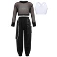 thumbnail image 3 of Aiihoo Kids Girls Sports Gymnastics Workout Hip-hop Jazz Outfits Sleeveless Vest with Cargo Pants and Crop Top for Dance Performance White Black 12, 3 of 7