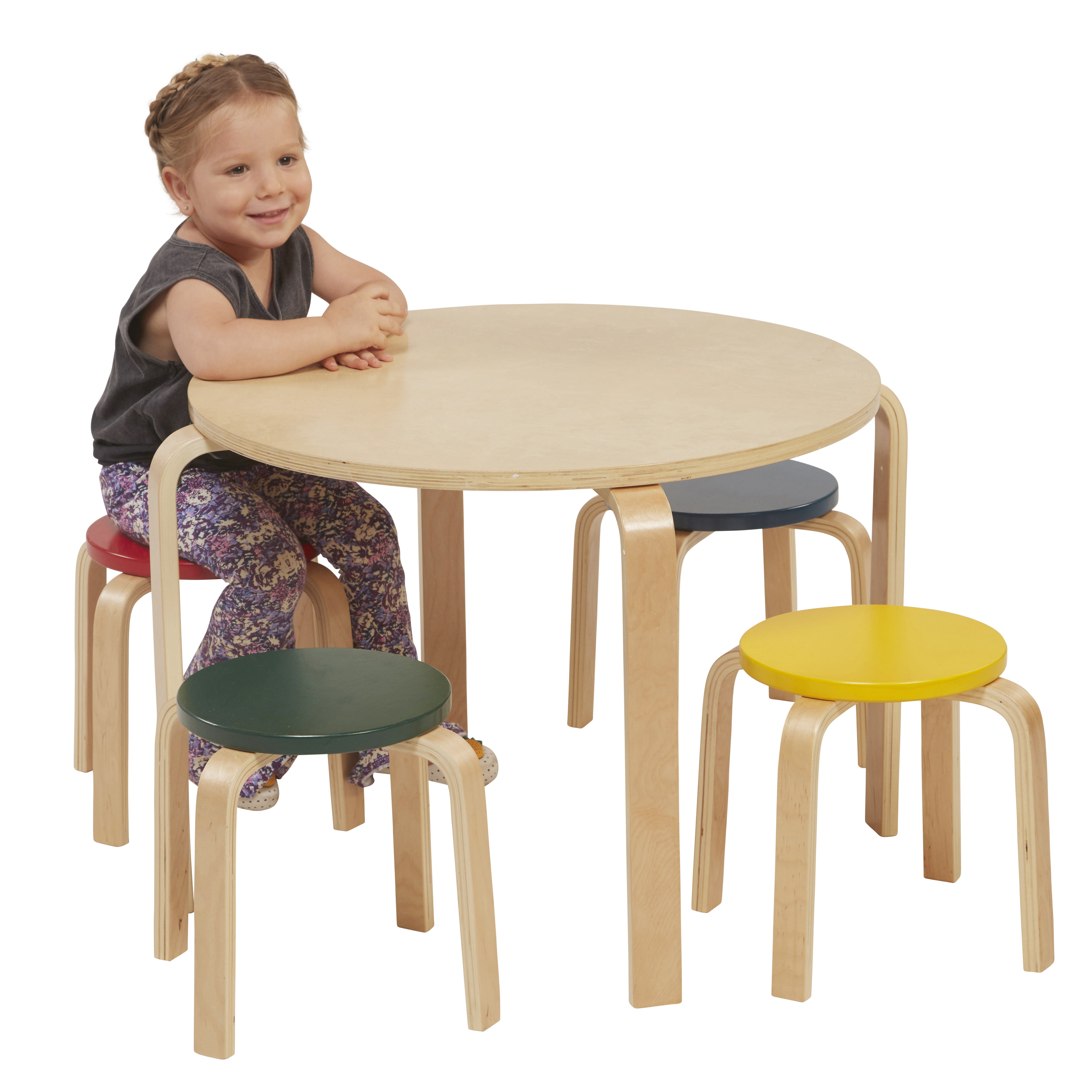 Set of 6 ECR4Kids Bentwood Curved Back Chair 6-Pack Assorted Colors Sturdy Backed Stools for Kids and Toddlers 