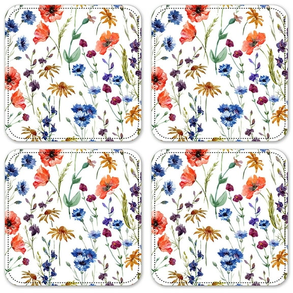 Vinyl Drink Coasters - Set of 4 - Flower Toss