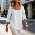 thumbnail image 4 of Neewe Womens Solid Color Shirts Cotton Linen 3/4 Sleeve Dress Shirts Casual Summer Tops Comfy Daily Outfits, 4 of 7