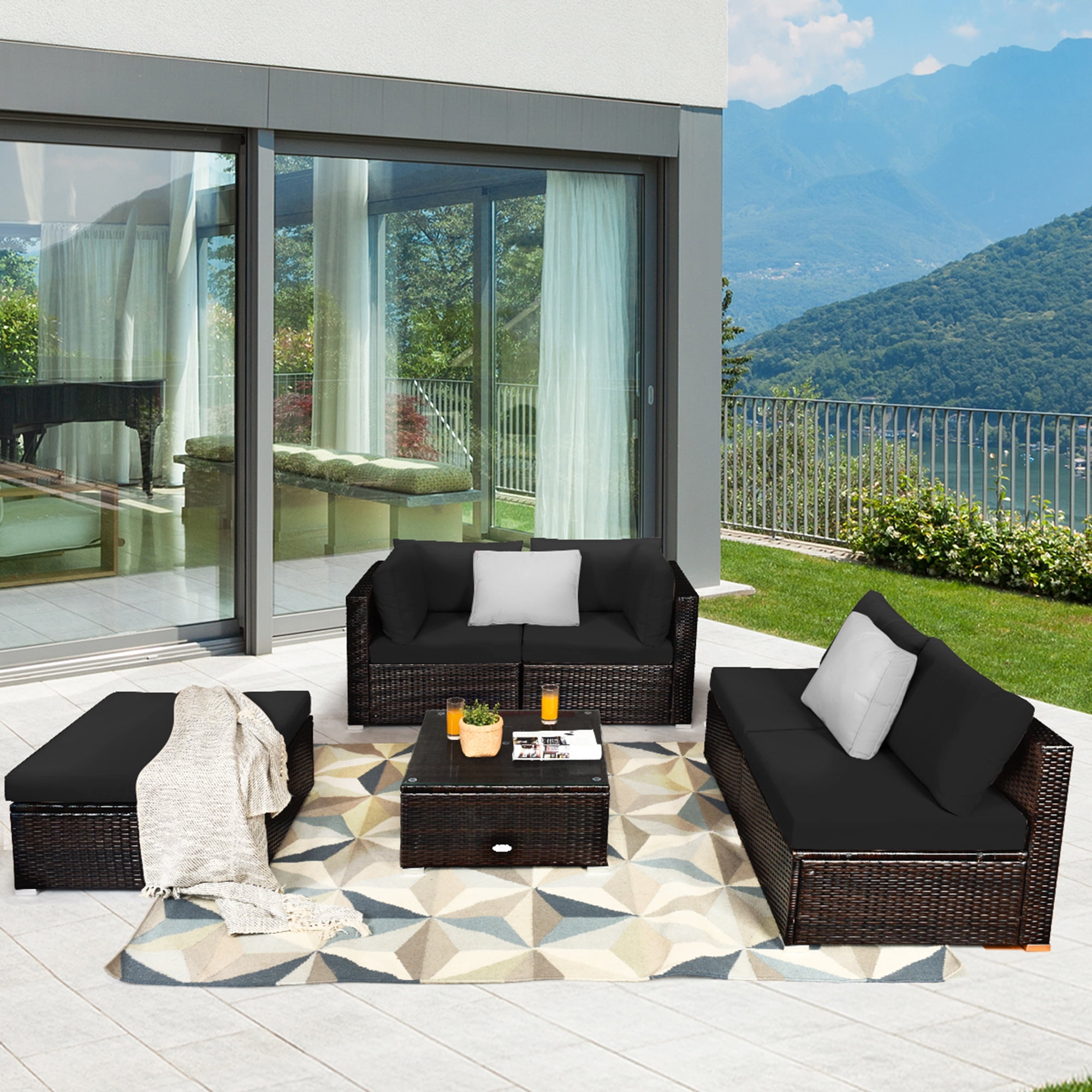 black rattan patio sectional